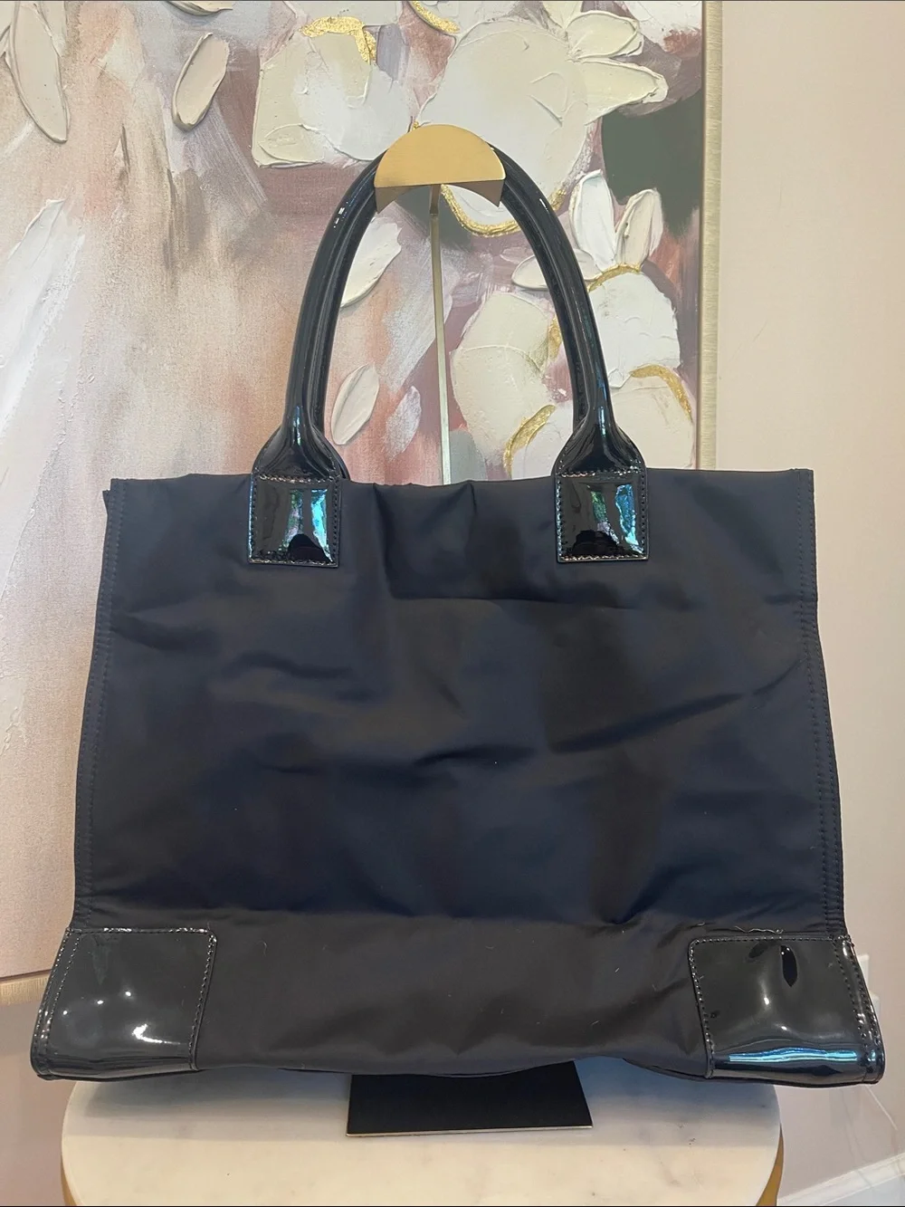 NWOT Tory Burch Black Nylon Tote with Patent Trim